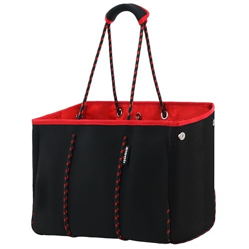 QOGiR Neoprene Multipurpose Beach Bag Tote Bag (BLACK AND RED X-Large) … … - Image 1