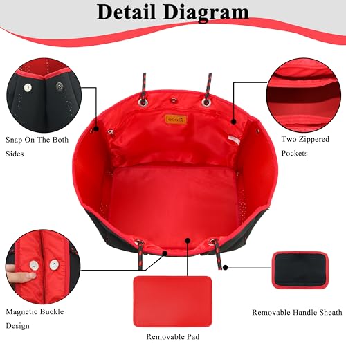 QOGiR Neoprene Multipurpose Beach Bag Tote Bag (BLACK AND RED X-Large) … … - Image 4