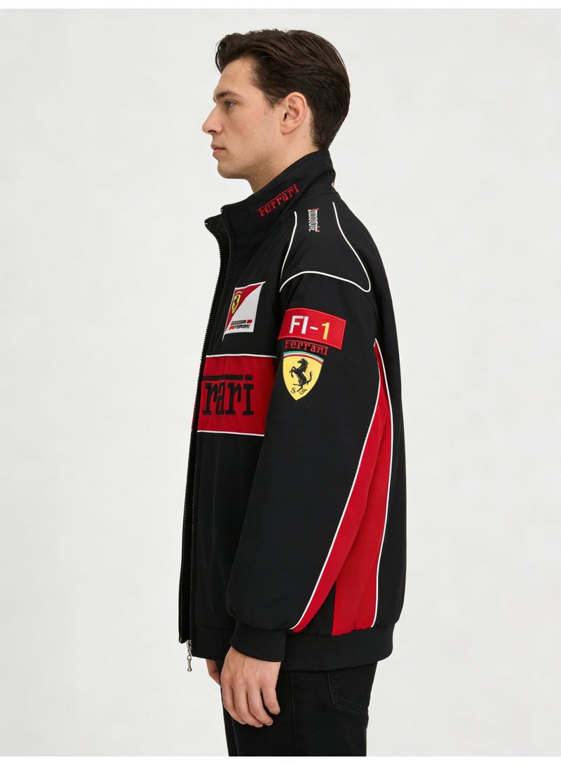 F1 Racing Jacket - Black & Red Color Block, Shell/UPS Sponsor Logos, Full-Zip Design, Premium Polyester, Official Motorsport Apparel for Fans & Casual Daily Styling - Image 5