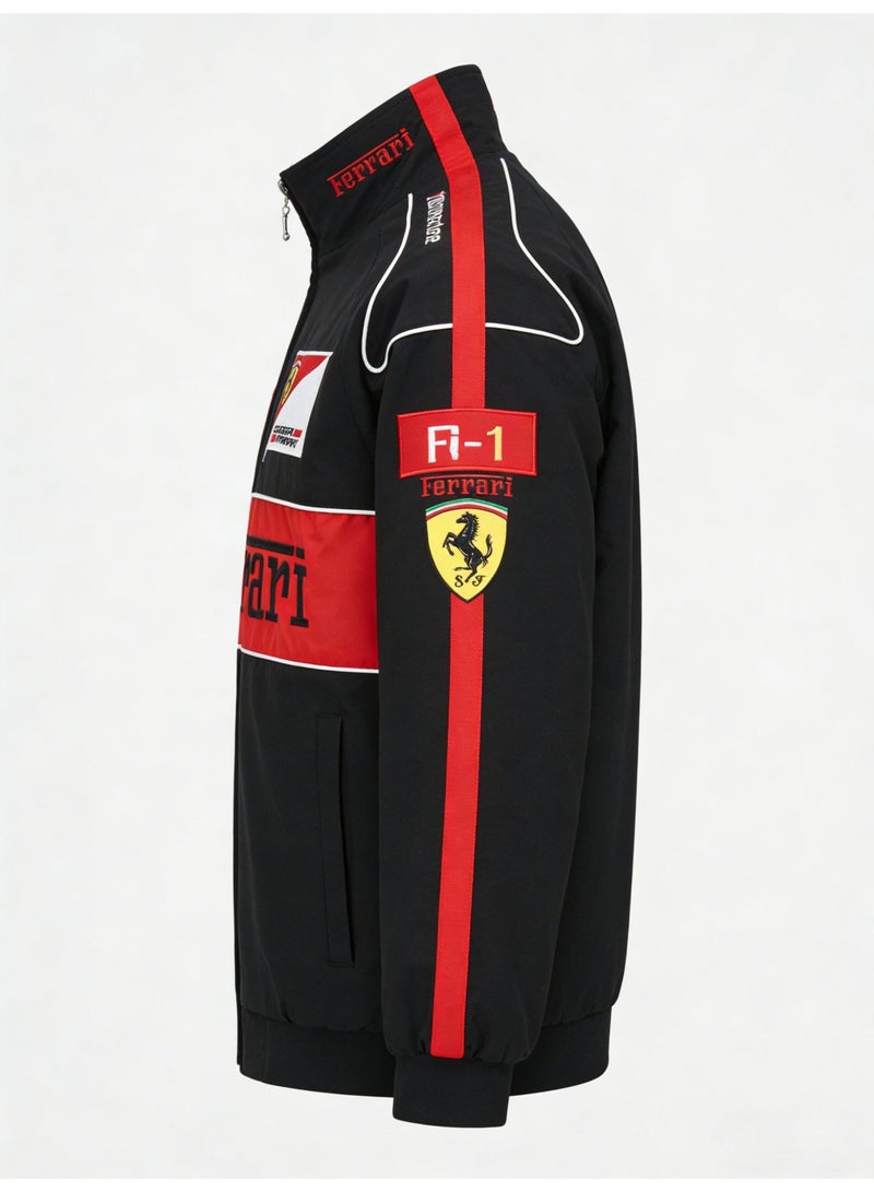 F1 Racing Jacket - Black & Red Color Block, Shell/UPS Sponsor Logos, Full-Zip Design, Premium Polyester, Official Motorsport Apparel for Fans & Casual Daily Styling - Image 3