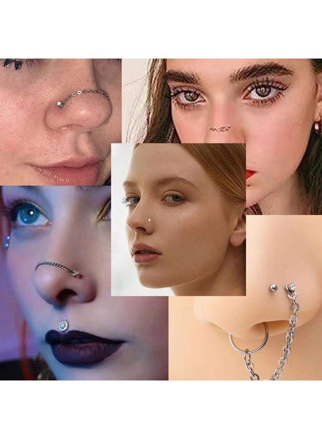 GingYing Nose Rings Studs: 8Pcs 20G 316L Surgical Steel Nose Studs Hypoallergenic Corkscrew Nose Piercing Stud Jewelry for Women Men Silver Cubic Zirconia Imitation Diamond 1.5mm 2mm 2.5mm 3mm - Image 3