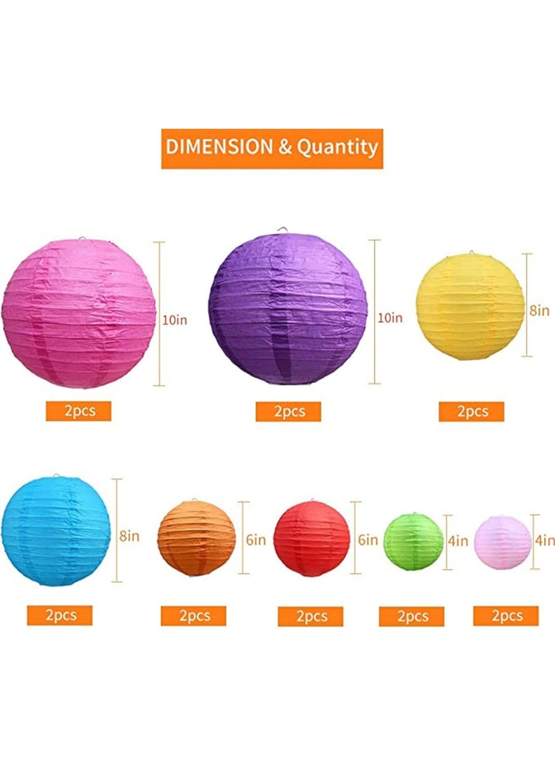FDTY  16Pcs Colorful Paper Lanterns Decorative, Chinese/Japanese Hanging Round Foldable Lantern, for Birthday, Wedding, Halloween, Bridal Shower, Home Decor, Party (Size of 4”, 6”, 8”, 10”) - Image 1