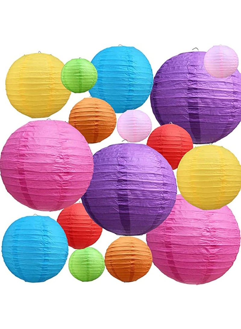 FDTY  16Pcs Colorful Paper Lanterns Decorative, Chinese/Japanese Hanging Round Foldable Lantern, for Birthday, Wedding, Halloween, Bridal Shower, Home Decor, Party (Size of 4”, 6”, 8”, 10”) - Image 2
