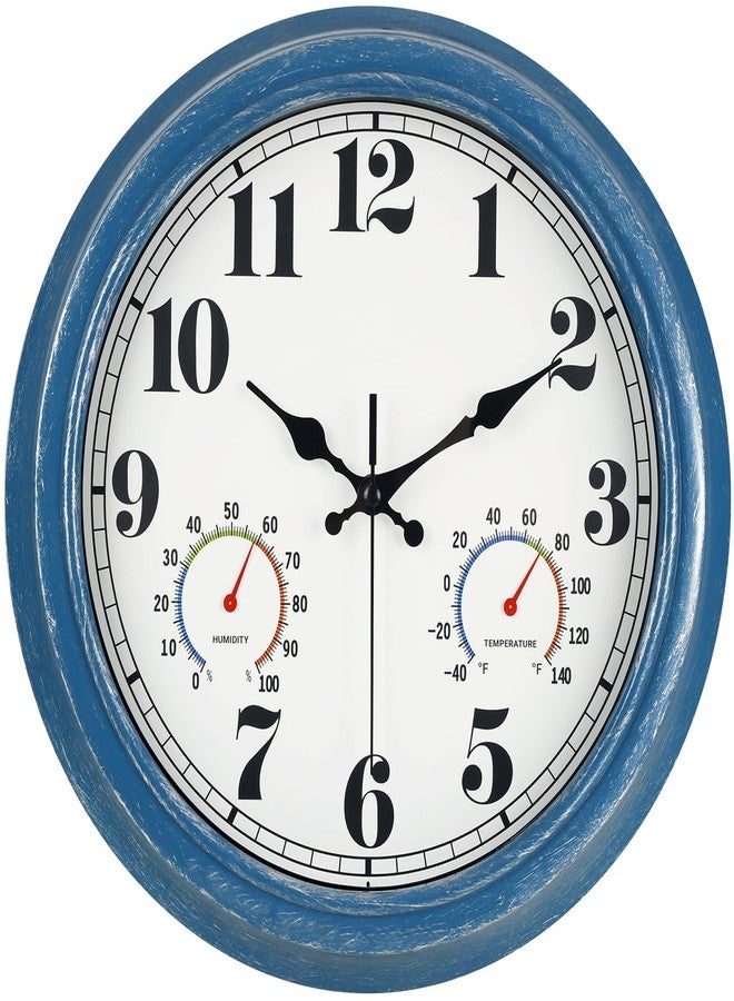JENLYSTIME 13 Inch Outdoor Clock, Waterproof and Silent, with Thermometer and Hygrometer, Large Numbers for Easy Reading, Perfect for Home,Office,Bedroom,Kitchen,Porch,Garden,Pool(Blue) - Image 1