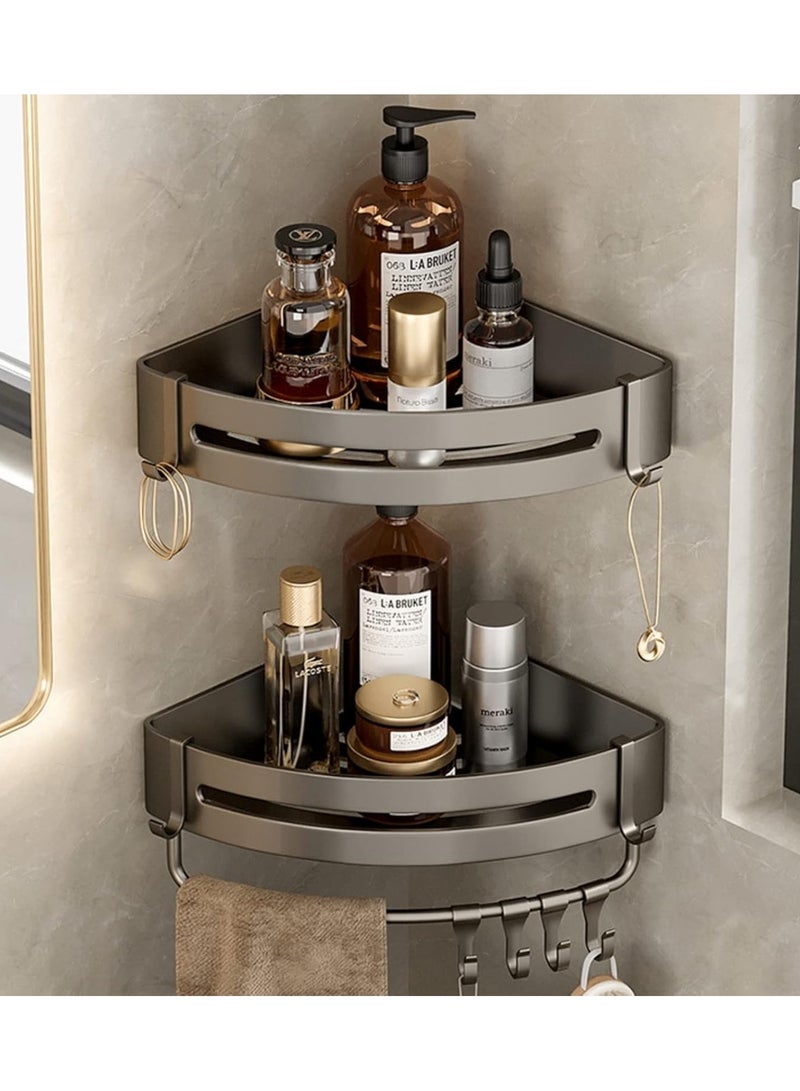 Generic 2 Pack Bathroom Shower Shelves with 8 Hooks &Towel Bar, Corner Shower Caddy Shelf Organizer Rack, Rustproof Bathroom Shower Storage Baskets  - Image 1