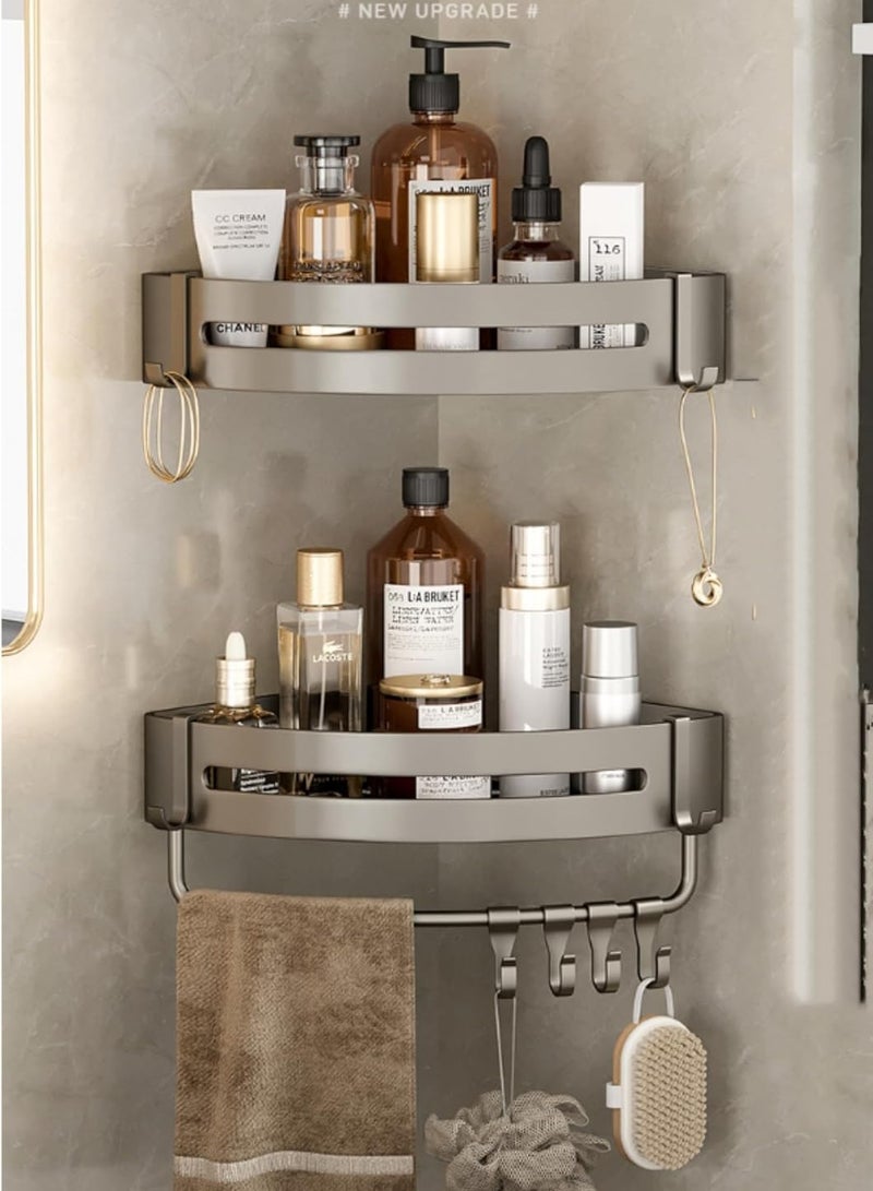 Generic 2 Pack Bathroom Shower Shelves with 8 Hooks &Towel Bar, Corner Shower Caddy Shelf Organizer Rack, Rustproof Bathroom Shower Storage Baskets  - Image 3