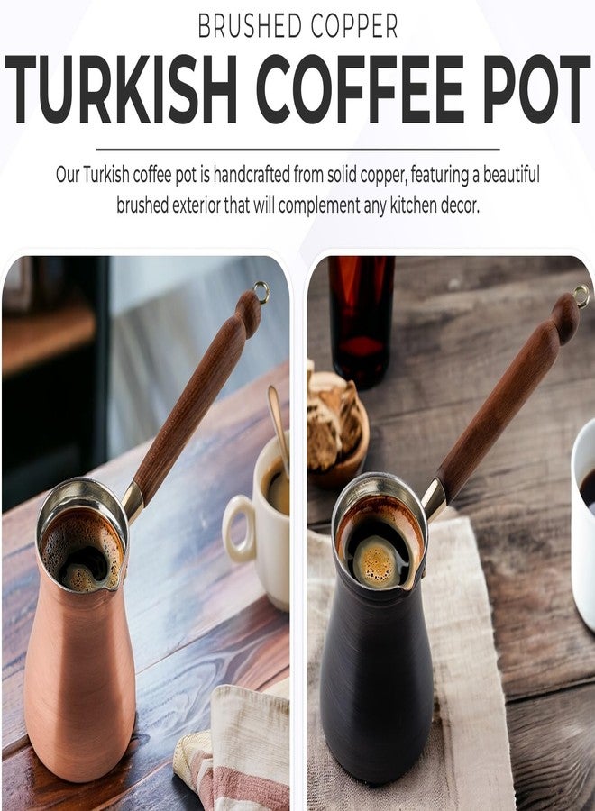 DEMMEX Turkish Coffee Pot - 1mm Thick Brushed Copper Cezve, Ibrik, Briki, Stovetop Greek Arabic Coffee Server, 100% Handmade, 8 fl oz, Serves 3 - Image 2