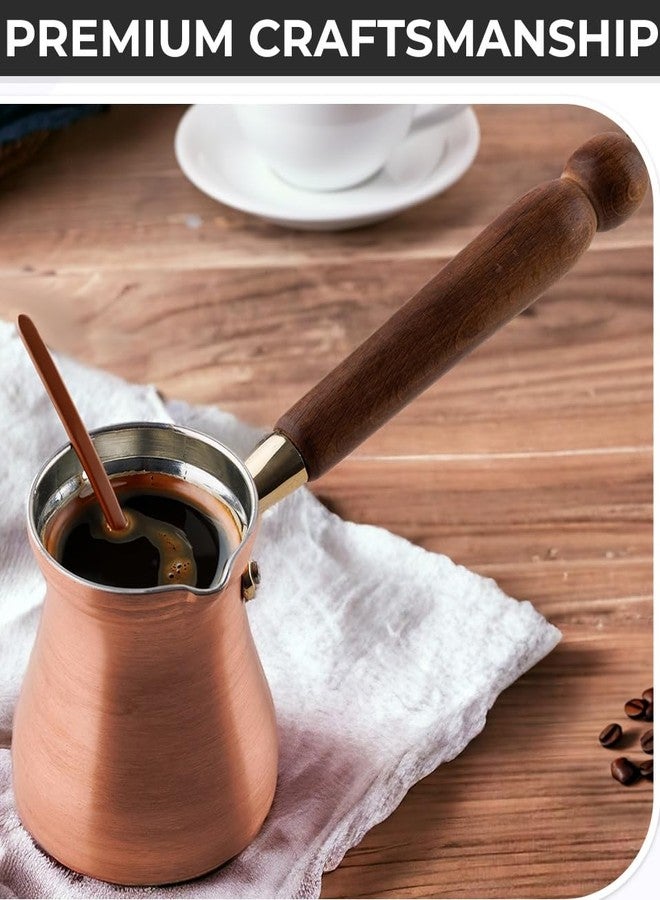 DEMMEX Turkish Coffee Pot - 1mm Thick Brushed Copper Cezve, Ibrik, Briki, Stovetop Greek Arabic Coffee Server, 100% Handmade, 8 fl oz, Serves 3 - Image 4
