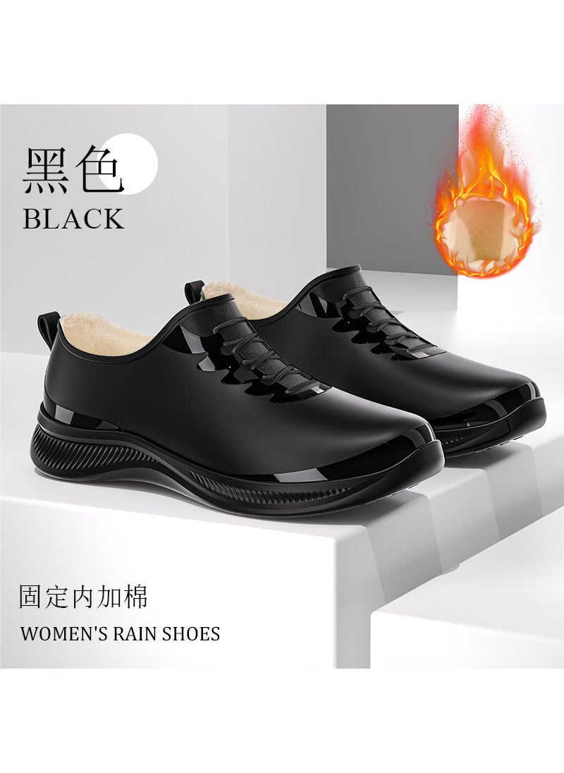 Generic Fashion Ankle Rain Boots Waterproof Non-Slip for WomenS320 black [fleece-lined fixed]] S320 black [fleece-lined fixed]] 