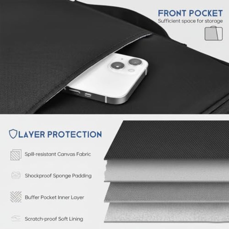 13-Inch Laptop Sleeve Case, Shockproof Water-Resistant Laptop Bag for MacBook Air/Pro 13, iPad Pro 13 M4 and iPad Air M3/M2, Slim Protective Laptop Case with Pockets and Handle Black - Image 3