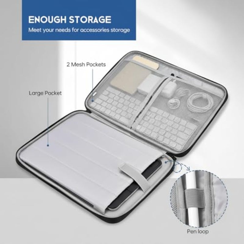 13-Inch Laptop Sleeve Case, Shockproof Water-Resistant Laptop Bag for MacBook Air/Pro 13, iPad Pro 13 M4 and iPad Air M3/M2, Slim Protective Laptop Case with Pockets and Handle Black - Image 4