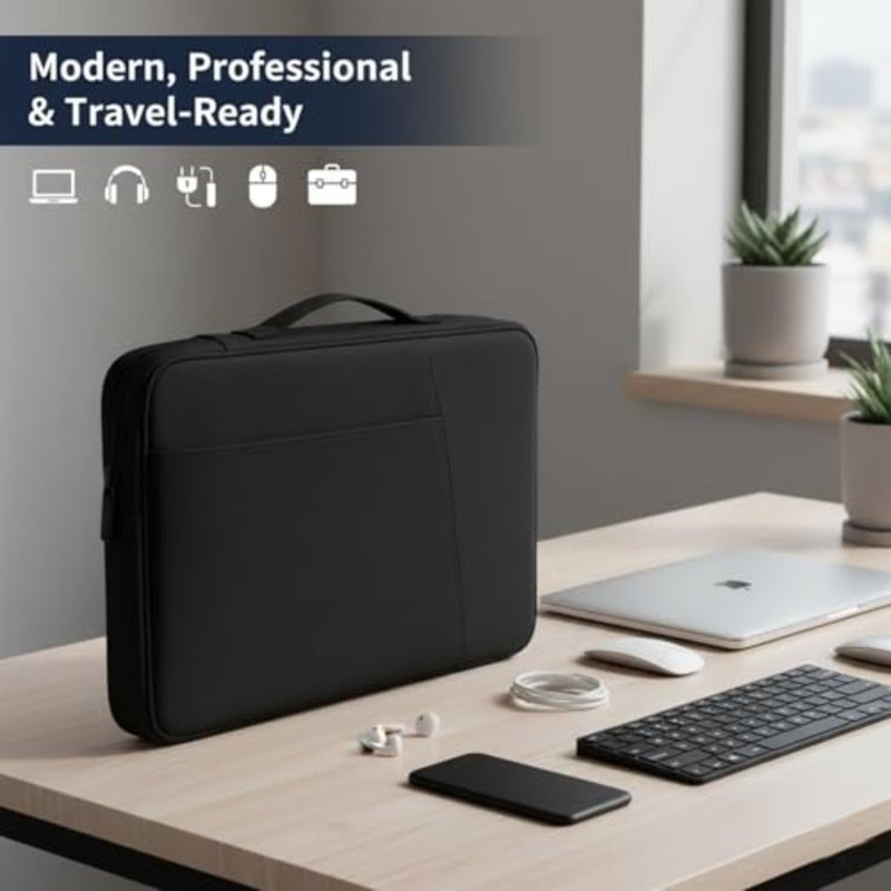 13-Inch Laptop Sleeve Case, Shockproof Water-Resistant Laptop Bag for MacBook Air/Pro 13, iPad Pro 13 M4 and iPad Air M3/M2, Slim Protective Laptop Case with Pockets and Handle Black - Image 2
