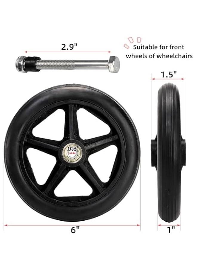 Arabest 4 Pack Wheel Replacement, 6 Inch Anti-Slip Solid Caster Roller Wheels for Walkers, Heavy-Duty Office Wheelchair Front Wheel Accessories, Safe Rolling for all Floors, Black  - Image 2
