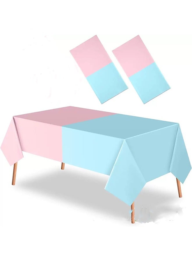 2 Piece Blue Pink Disposable Party Tablecloth  - Image 1