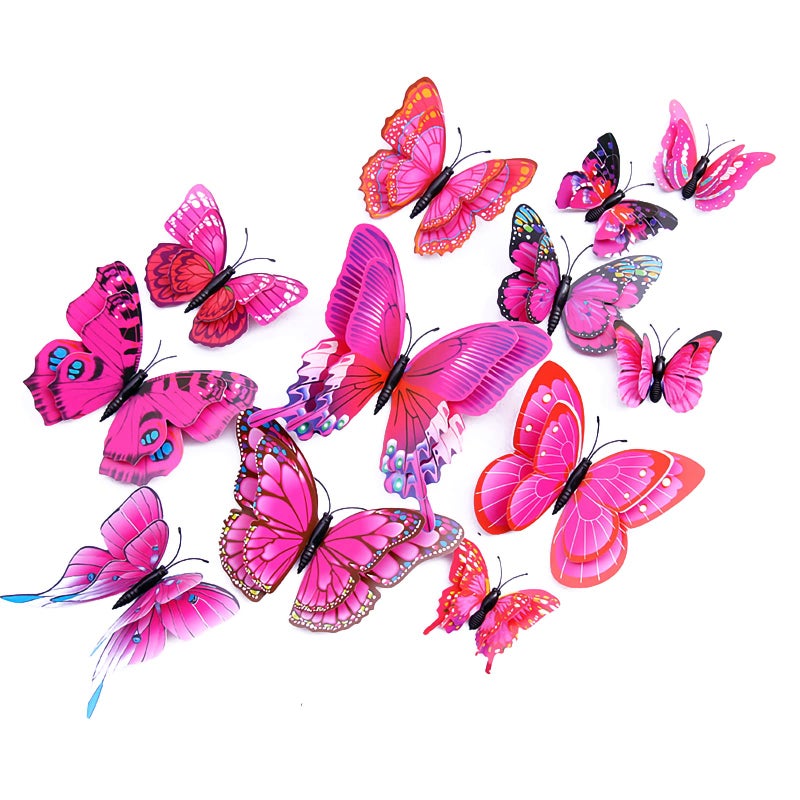 OPSEAM Butterfly Wall Decor 24/48 PCS, 3D Butterflies Stickers for Party Decorations with Magnets (Purple&red, 24) - Image 1