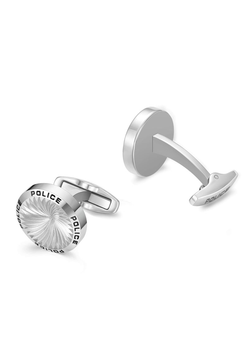 POLICE Gyre Stainless Steel Grid Pattern Cufflinks for Men with Black Inlay Logo  - Image 3