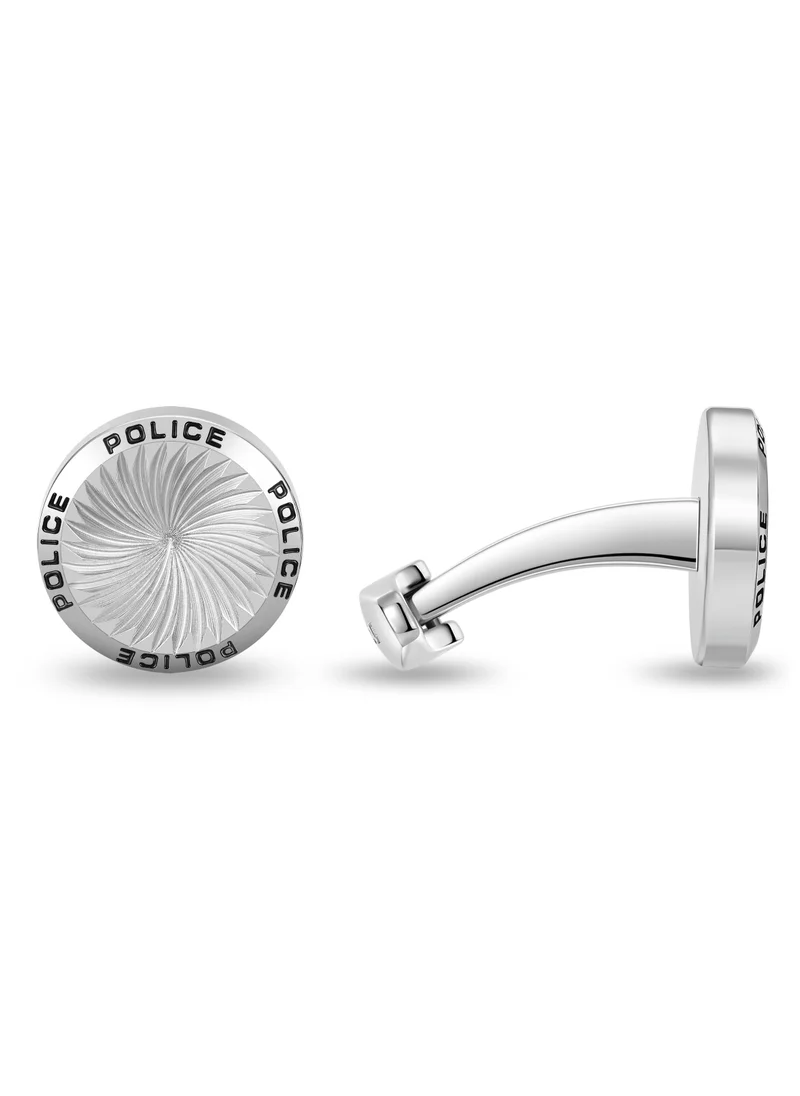 بوليس Police Gyre Stainless Steel Gents Cufflinks with Black Inlay Logo - 18mm