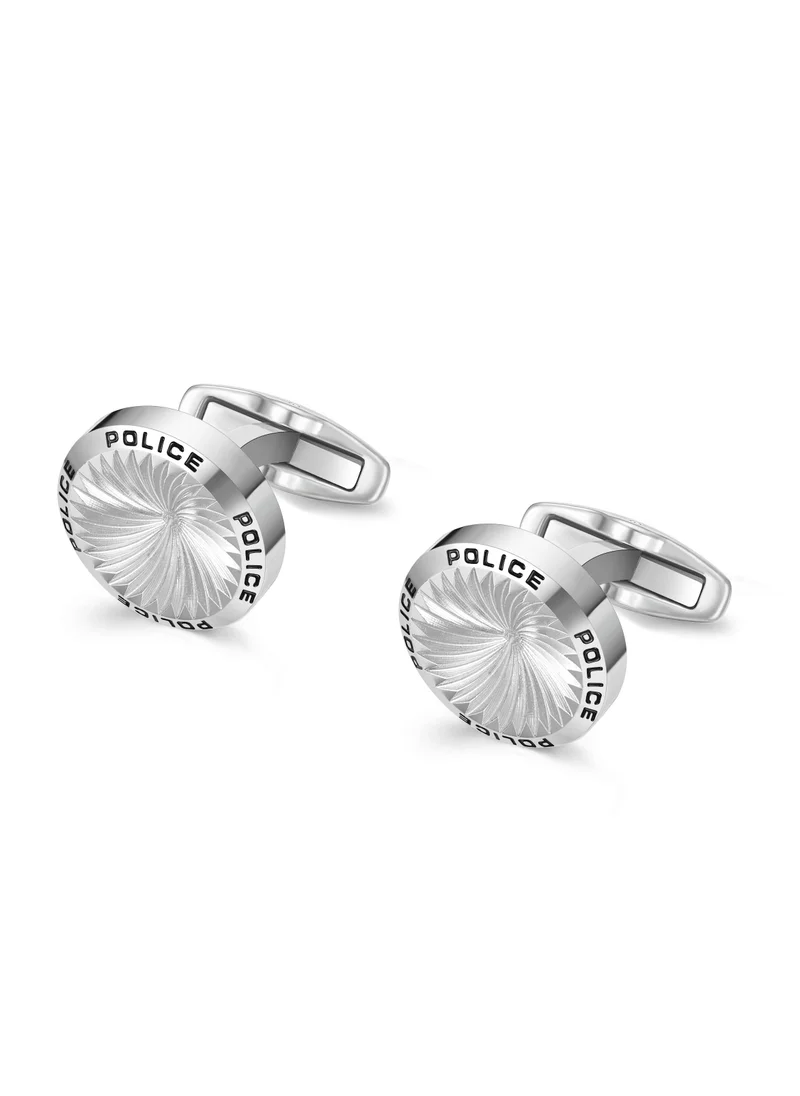 بوليس Police Gyre Stainless Steel Gents Cufflinks with Black Inlay Logo - 18mm