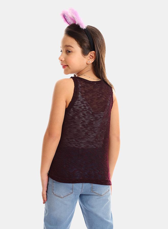 kady Girls Self Pattern Sleeveless Tank Top girls Purple 4 Years - Image 3