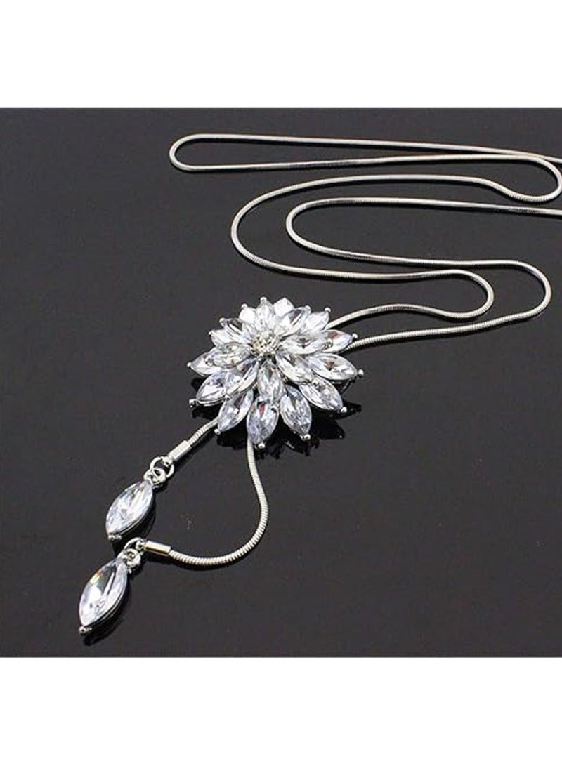 Lotus Flower Pendant Long Necklace Women Sweater Chain Personality Adjustable Elegant Accessories Suitable For Gathering Party  - Image 4