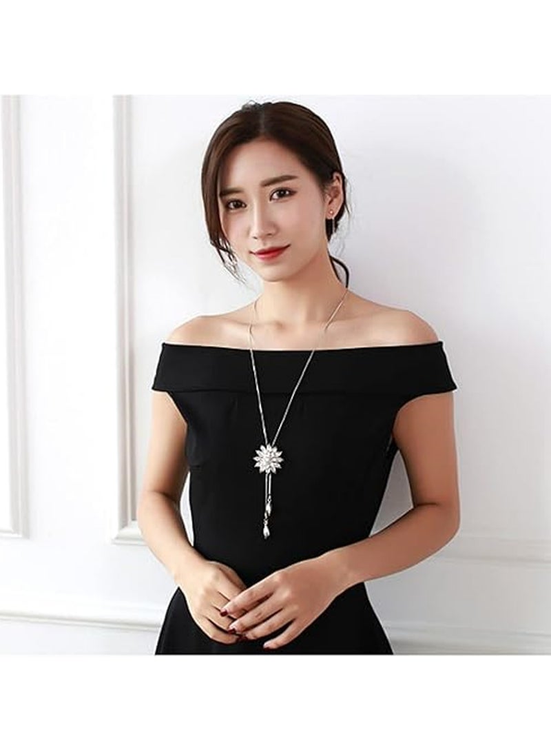 Lotus Flower Pendant Long Necklace Women Sweater Chain Personality Adjustable Elegant Accessories Suitable For Gathering Party  - Image 5