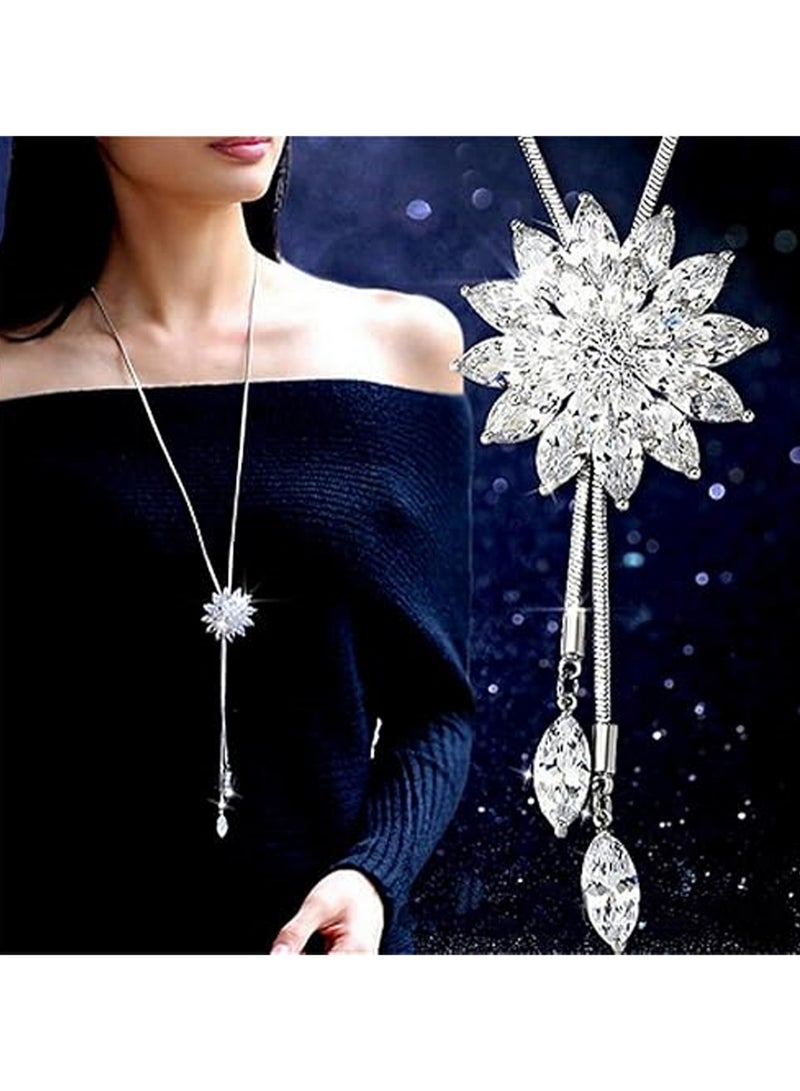 Lotus Flower Pendant Long Necklace Women Sweater Chain Personality Adjustable Elegant Accessories Suitable For Gathering Party  - Image 2