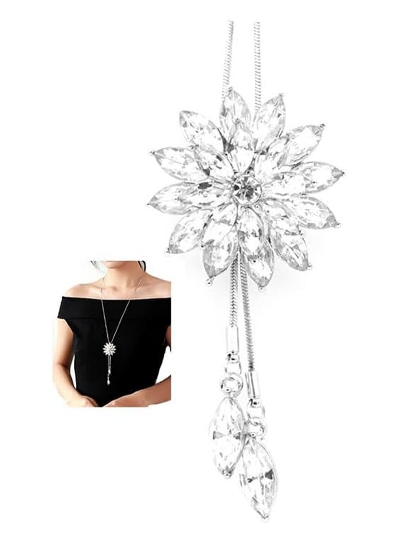 Lotus Flower Pendant Long Necklace Women Sweater Chain Personality Adjustable Elegant Accessories Suitable For Gathering Party  - Image 1
