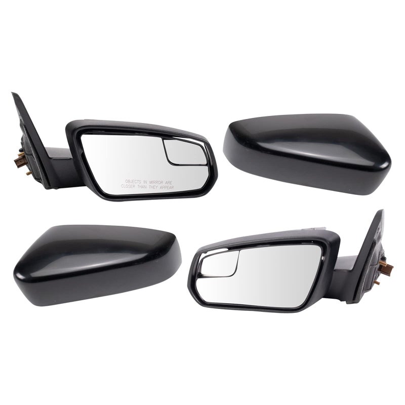 TRQ Driver  Passenger Side Power Mirror Set with Spotter Glass Smooth Black Compatible with 20112012 Ford Mustang FO1320720 FO1321720