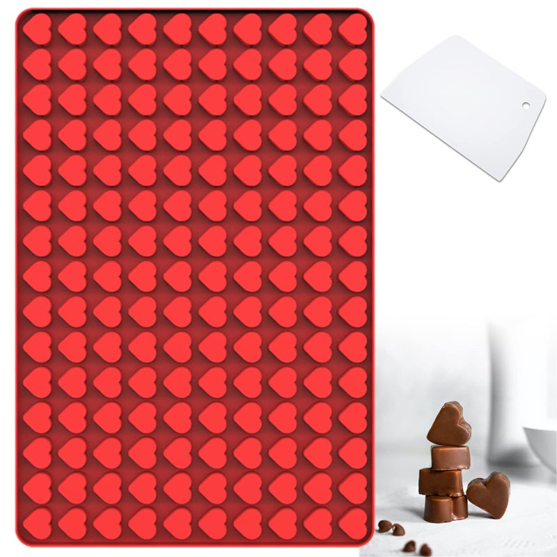 Amyandone Mini Heart Silicone Mold 150 Cavities Heart Shape Chocolate Molds for Homemade CandyFondantGummyJelly Food Grade Hearts Mold for Fruit SnackPet TreatsSnacks Biscuits with a Scraper
