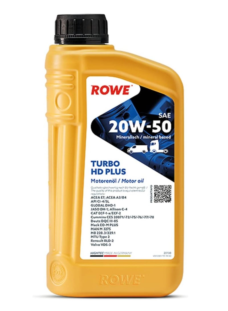 ROWE Hightec Turbo HD SAE 20W-50 PLUS -1 Ltr. Super High Performance Diesel (SHPD) engine oil- Germany - Image 1