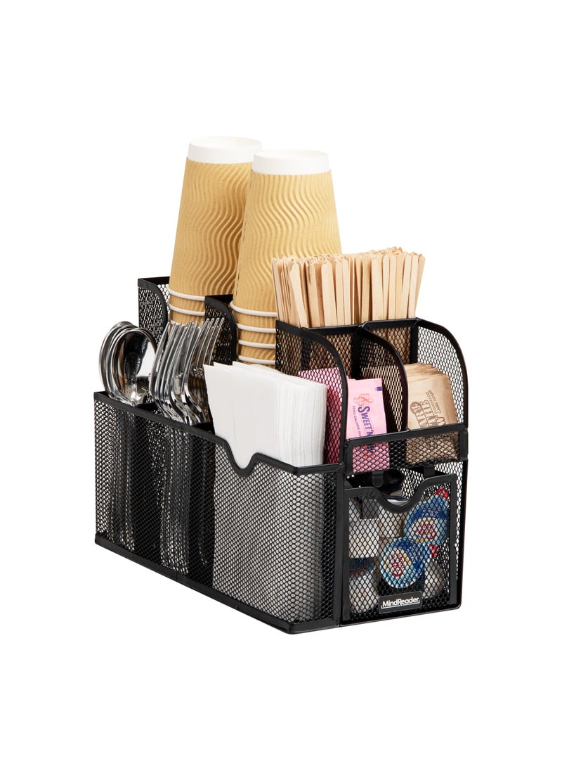 Mind Reader Mind Reader Cup and Condiment Station Countertop Organizer Coffee Bar Kitchen Metal Mesh 55 L x 11 W x 115 H Black 