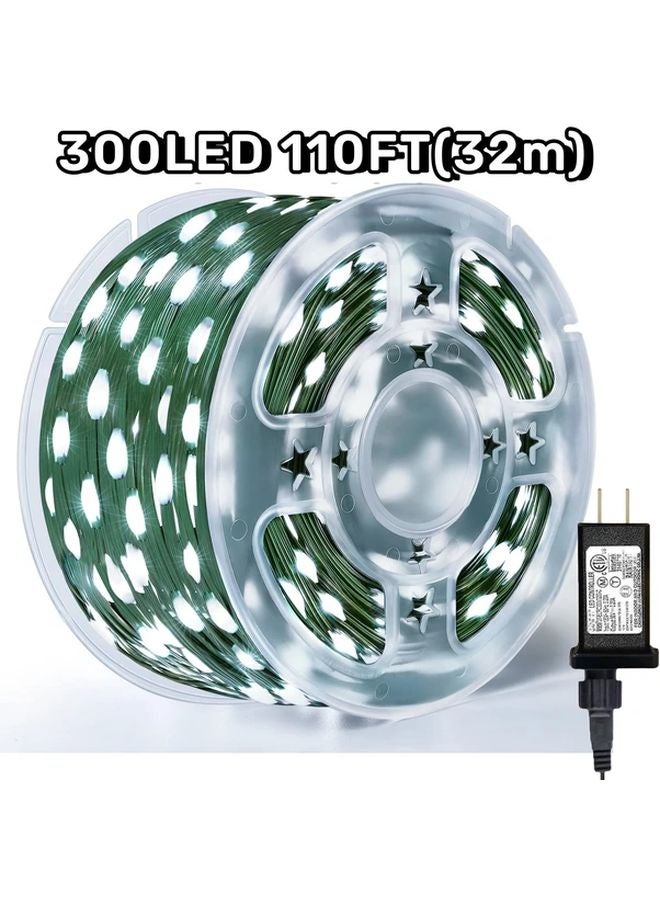 110 قدم 300 مصباح LED أضواء عيد الميلاد الخارجية البيضاء جهاز توقيت عن بعد 8 أوضاع سلسلة خرافية - Image 1