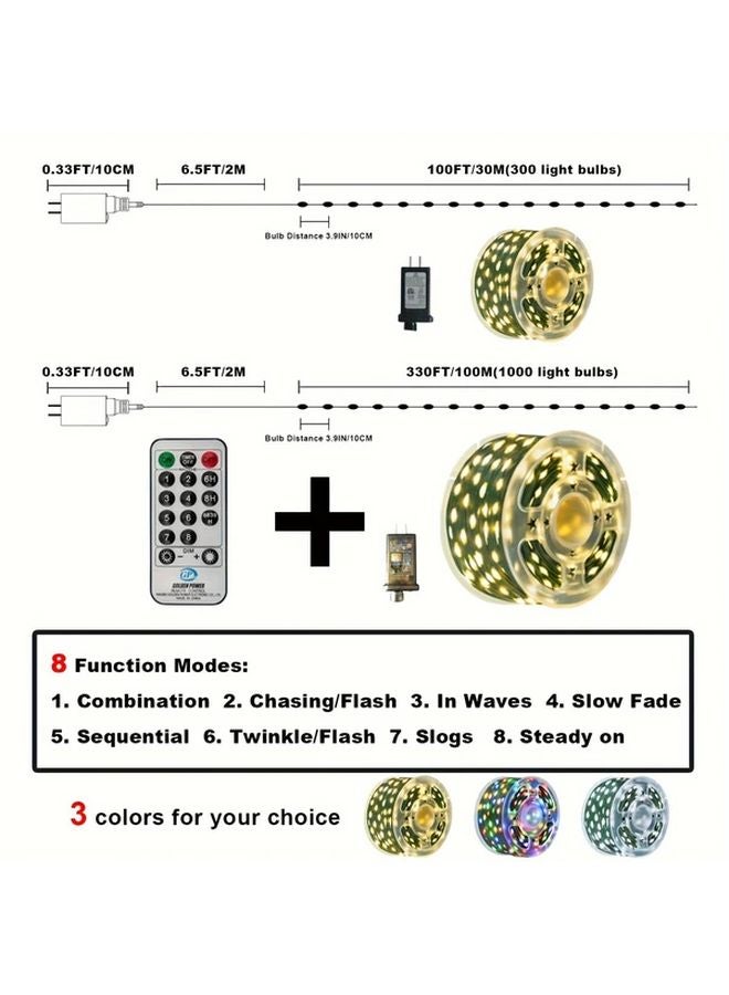110 قدم 300 مصباح LED أضواء عيد الميلاد الخارجية البيضاء جهاز توقيت عن بعد 8 أوضاع سلسلة خرافية - Image 4