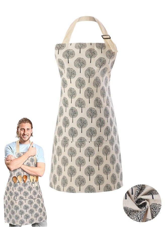 Organizer Linen Cooking Kitchen Apron for Women and Men Kitchen Bib Apron with Pocket Adjustable Soft Chef Apron - Image 1