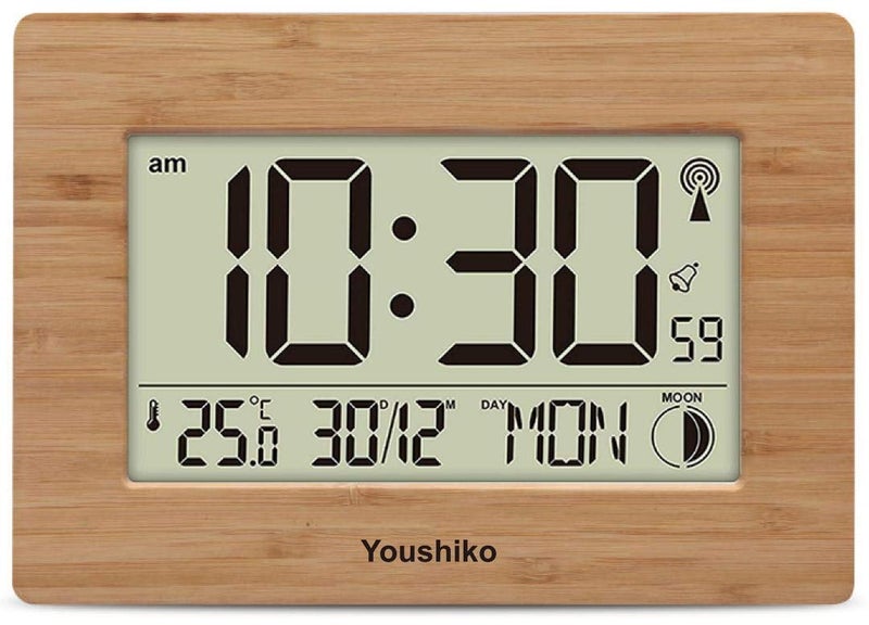 Youshiko Radio Controlled Wall Clock Official UK Version Large Screen LCD Silent Auto Set Up with Day Date Month