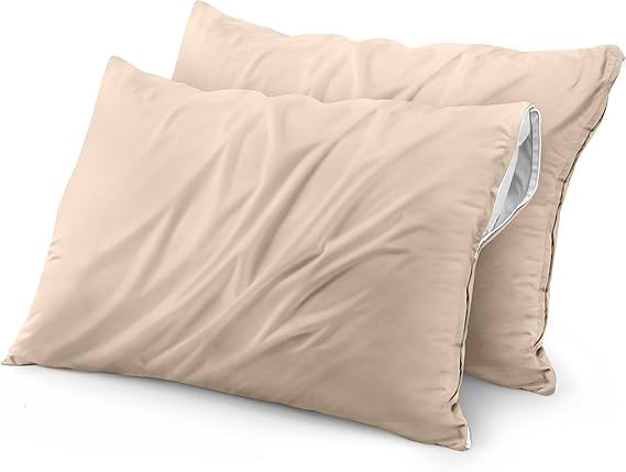 Pillow Protector | Terry Cotton | Pillow Inner Cover 100% Waterproof (Beige, 18 x 28) Pack of 2 - Image 1