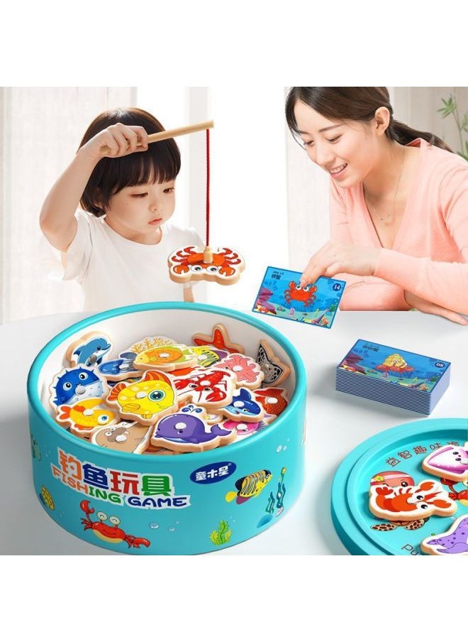 [900 People Spelling List In One Week] Children's Fishing Toys 1 To 3 Years Old Puzzle One And A Half Years Old Children Develop Brain-Colour:[bucket] 50 Fish + 50 Cognitive Cards + 2 Fishing Rods-Specification:Wooden + Magnetic + No Burrs  - Image 3