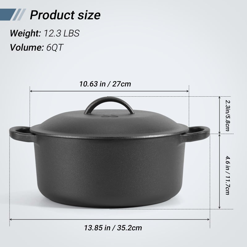 Northriver Casting 6 Qt Basics Cast Iron Dutch Oven Pot With Lid And Dual Handles  Oven Safe Up To 500F Large Cooking Pan Bread Oven - Image 2