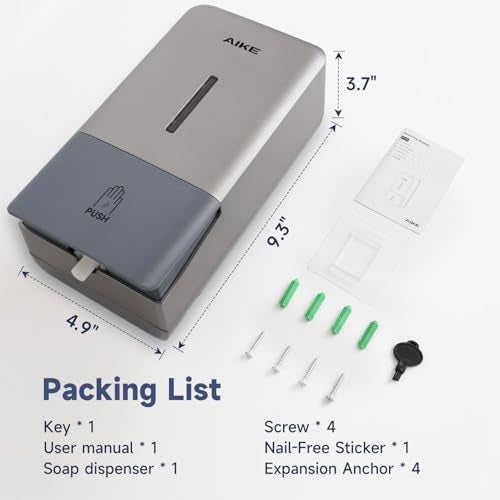 AIKE Wall Mount Liquid Soap Dispenser for Commercial Bathroom 27oz Large Capacity Manual Push Pump Silver - Image 5
