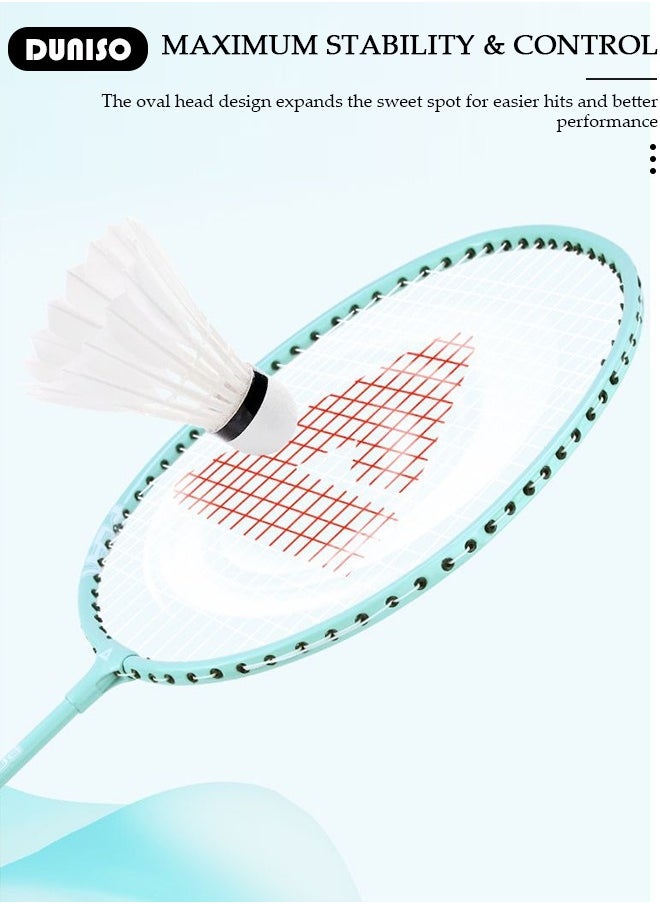DUNISO - Badminton Rackets Set 2 Player, Premium Lightweight & Durable, Ferroalloy Badminton Rackets Set with 3 Shuttlecocks, 2 Replacement Grip Straps & 1 Carrying Bag for Beginners Outdoor Backyard Games, Daily Play and Training - Image 1