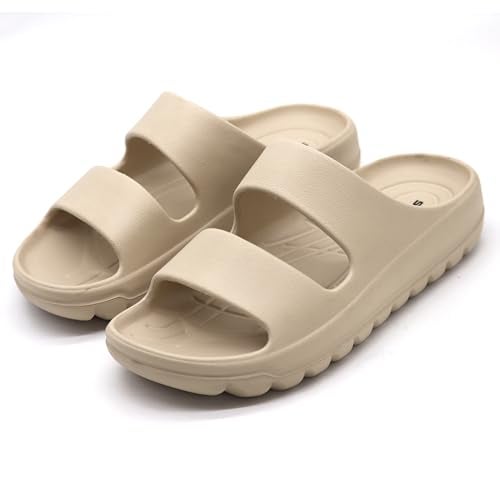 SVAAR Soft EVA Double Strap Slippers for Men | Stylish Anti-Skid Slides with Arch Support & Bouncy Sole | Lightweight Indoor Outdoor Comfort Beige - Image 3