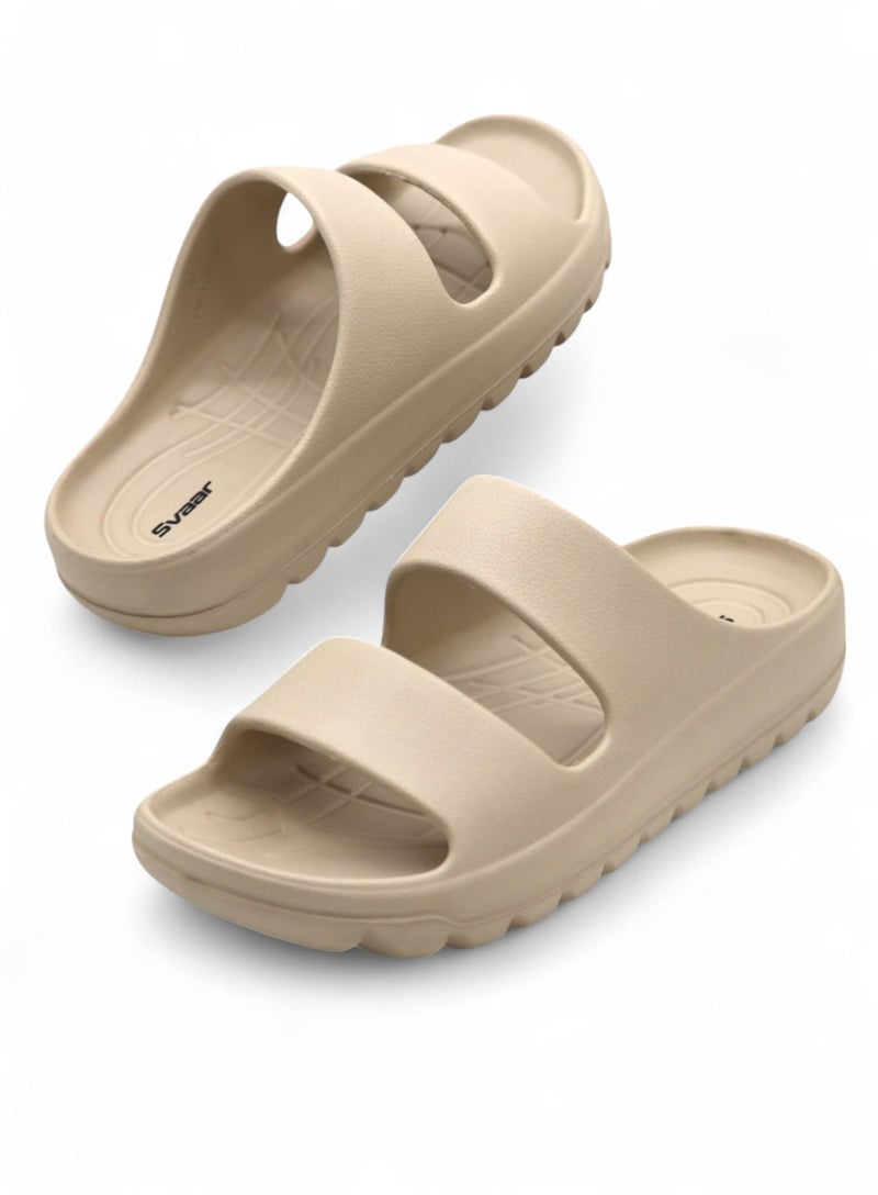 SVAAR Soft EVA Double Strap Slippers for Men | Stylish Anti-Skid Slides with Arch Support & Bouncy Sole | Lightweight Indoor Outdoor Comfort Beige - Image 1