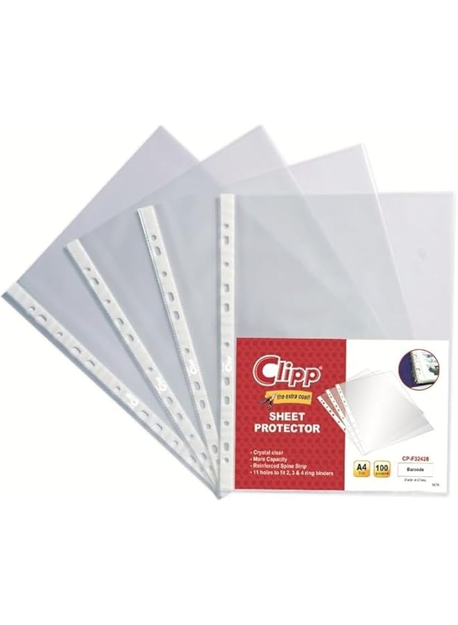 CLIPP A4 Size Pp Glass Pocket File 100 Pieces Clear - Image 1