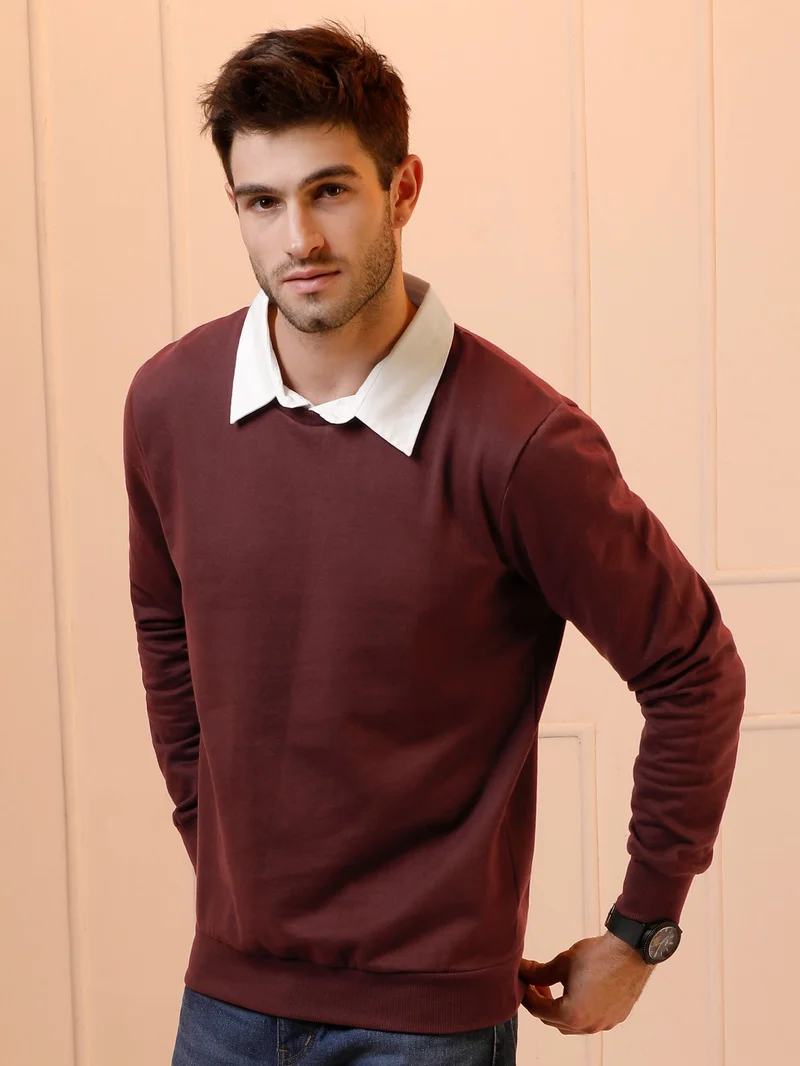 Beyoung Faux Collar Sweatshirt Burgundy