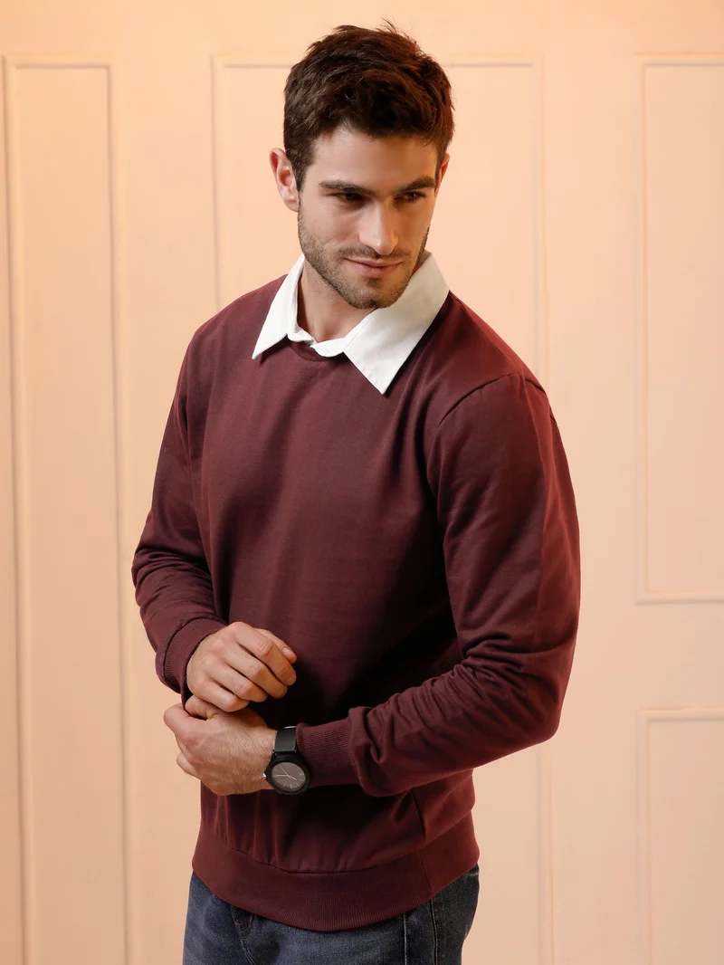 Beyoung Faux Collar Sweatshirt Burgundy