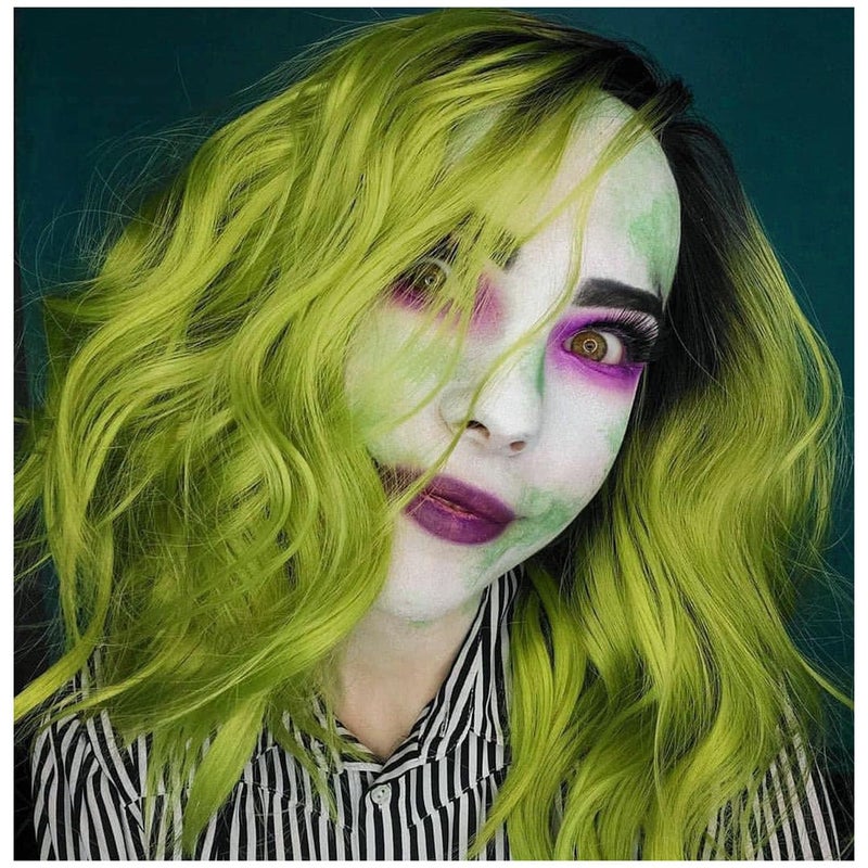 BERON Ombre Green Short Wigs Curly Bob Wig Ombre Color Wavy Hair Wigs Middle Part Womens Synthetic Wigs Daily Party Use