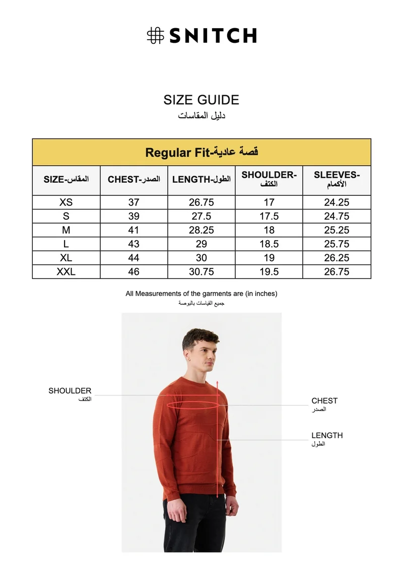SNITCH Orange Regular Fit Textured 100% Cotton Sweater for Men | Best Price UAE