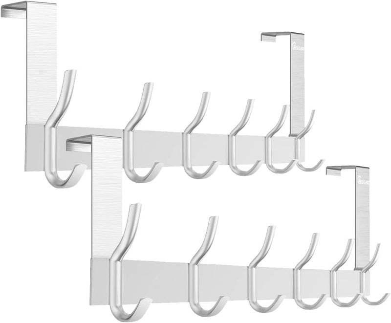 Anjuer Over The Door Hanger 12 Hooks Silver Door Hooks for Hanging Clothes Coats Towels 44Ib Maximum Load Weight - Image 2