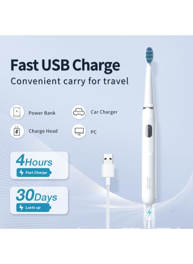 سيجو فرشاة أسنان كهربائية سيجو للبالغين، بثلاثة رؤوس فرشاة وأربعة أوضاع، قابلة لإعادة الشحن، تعمل بتقنية سونيك، شحنة واحدة تكفي لـ 30 يومًا، فرشاة أسنان كهربائية للسفر مع مؤقت دقيقتين، لون أبيض - Image 3
