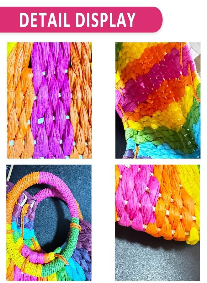 QTKJ Beach Tote for Women, Color Semicircle Hand-Woven Straw Bag Suitable for Travel, Vacation, Work, Daily Matching (Style 2) - Image 5